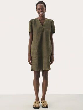 Part Two Linen Blend Midi Shift Dress - Size 38/6 (runs big)